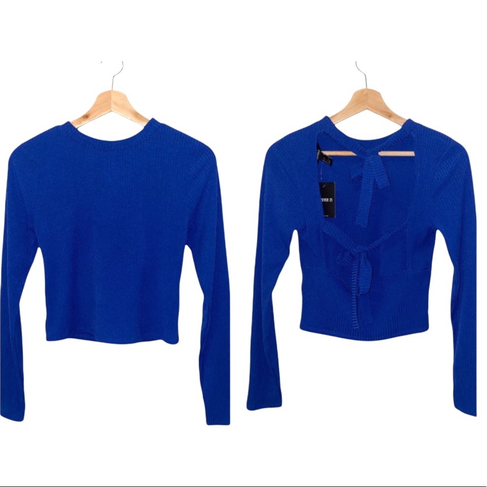 [F21] Open Back Ribbed Long Sleeve Top